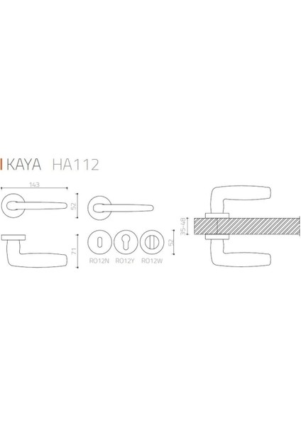 Kaya Füme - Yale Rozetli Kapı Kolu - Hha112Ro12Y Bbn