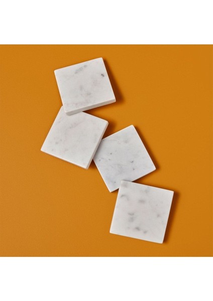 4'Lü Set Kare Beyaz Mermer Bardak Altlığı 10 X 1,5 Cm