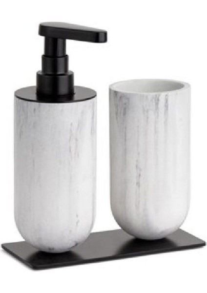 Diş Fırçalığı/Sıvı Sabunluk Mermer Deseni/Siyah Renk 206X89X170 Mm