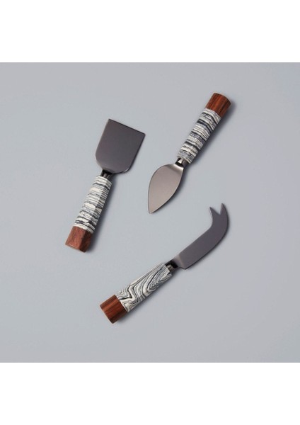 3 Parça Zebra Mermer & Ahşap Peynir Seti