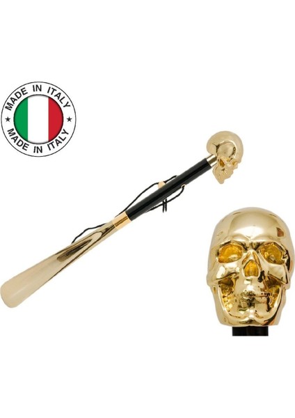 Gold Renk Kuru Kafa Figürlü Siyah/Gold Ayakkabı Çekeceği 50 Cm