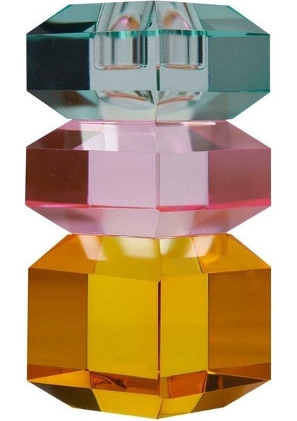 Kristal Mum Tutucu, L. Nane/L. Pembe/Sarı, 6X6X13 Cm