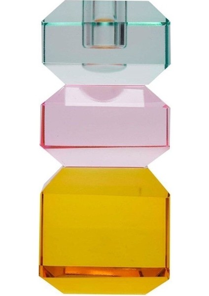 Kristal Mum Tutucu, L. Nane/L. Pembe/Sarı, 6X6X13 Cm