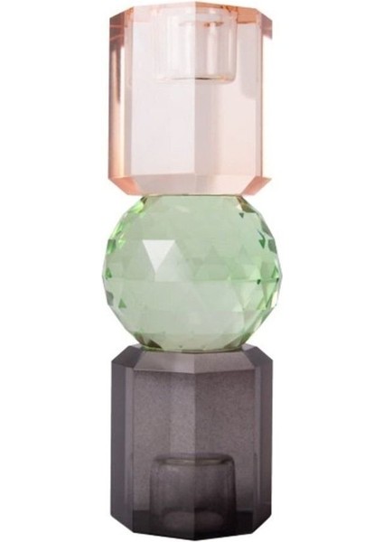 Kristal Mum Tutucu, Şeftali, Yeşil, Füme, 16,5X6 Cm