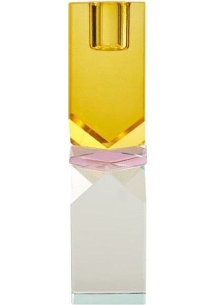 Kristal Mum Tutucu, Sarı/Pembe/Açık Nane, 16X4X4 Cm