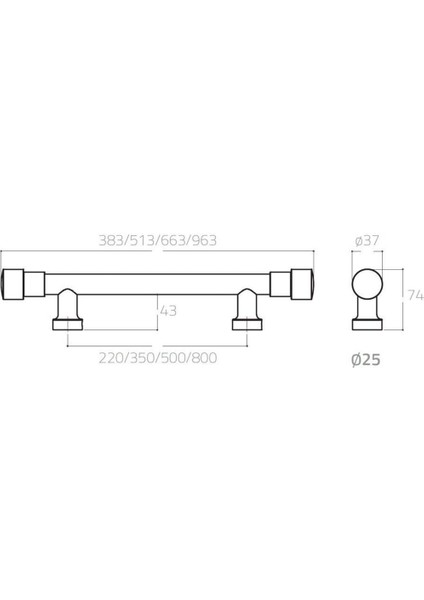 Krom 50 Cm Çekme/Sürgü Kol - Pph9690 0500 Cr-Cr-Cr fiyatları