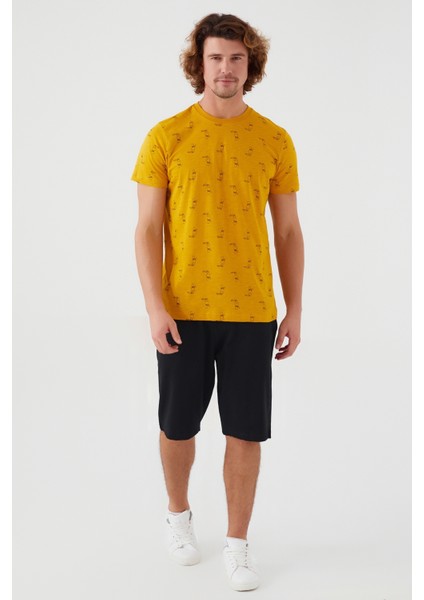 2502 With Bird Pattern Erkek Şort Pijama Takım
