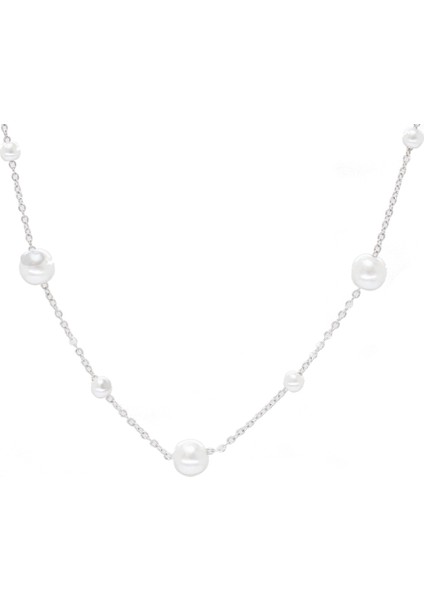 Gümüş Renk Kararmaz Metal Zincirli Inci Doğaltaş Kombinli Kadın Kolye fiyatları