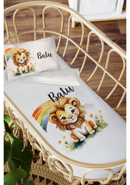 Isme Özel Anne Yanı 60X100 Beşik Uyku Nevresim Takımı Aslan