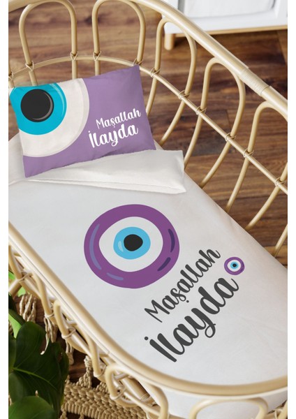 Isme Özel Anne Yanı 60X100 Beşik Uyku Nevresim Takımı Maşallah