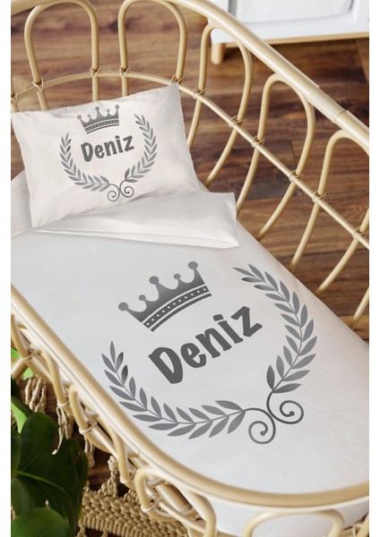 Isme Özel Anne Yanı 60X100 Beşik Uyku Nevresim Takımı Kral