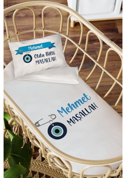 Isme Özel Anne Yanı 60X100 Beşik Uyku Nevresim Takımı Maşallah