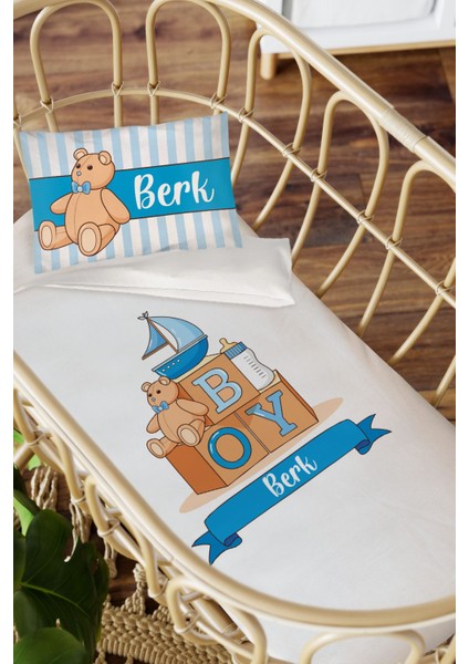 Isme Özel Anne Yanı 60X100 Beşik Uyku Nevresim Takımı Oyuncak Ayılı