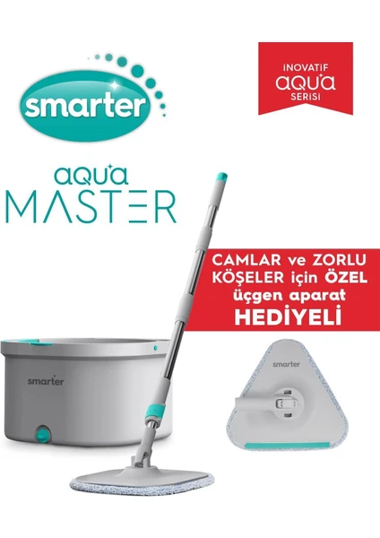 Aqua Master + Üçgen Aparat Temiz & Kirli Suyu Ayırma Özelliği Otomatik Temizlik Seti Mop Paspas Cam ve Köşe Için