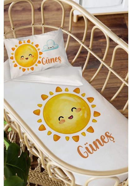 Isme Özel Anne Yanı 60X100 Beşik Uyku Nevresim Takımı Güneş