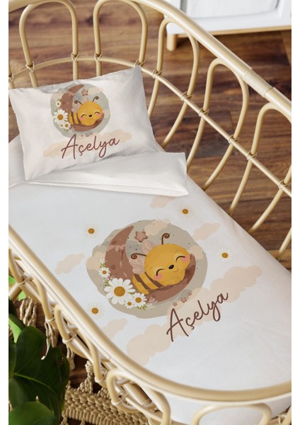 Isme Özel Anne Yanı 60X100 Beşik Uyku Nevresim Takımı Arı