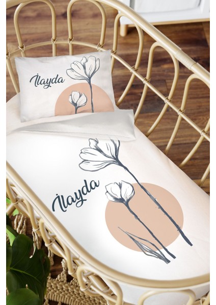 Isme Özel Anne Yanı 60X100 Beşik Uyku Nevresim Takımı Çiçek