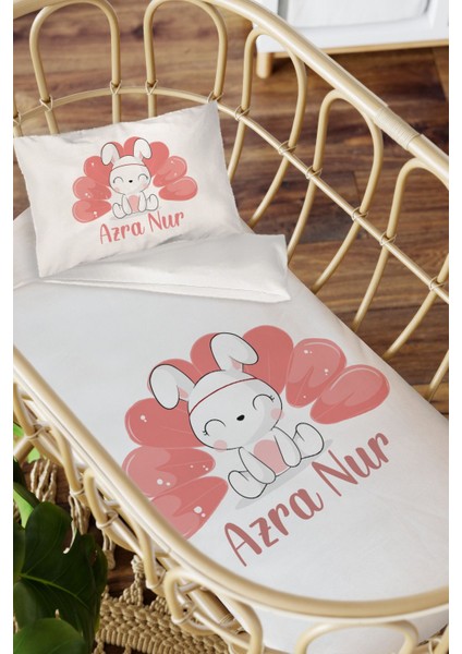 Isme Özel Anne Yanı 60X100 Beşik Uyku Nevresim Takımı Tavşan