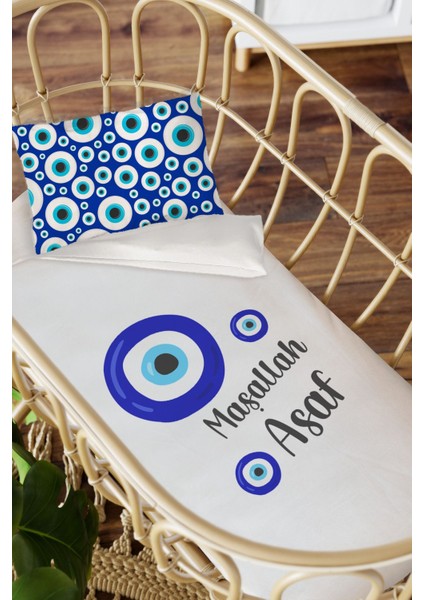 Isme Özel Anne Yanı 60X100 Beşik Uyku Nevresim Takımı Maşallah