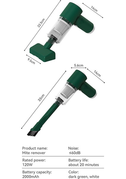 120W 5000PA Mini El Araba Elektrikli Süpürge DC3.7V Taşınabilir Araba Çift Kablosuz Akar Sökücü Elektrikli Süpürge Yeşil (Yurt Dışından)