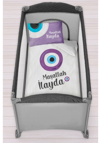 Isme Özel 75X120 Park Yatak Beşik Nevresim Takımı Maşallah