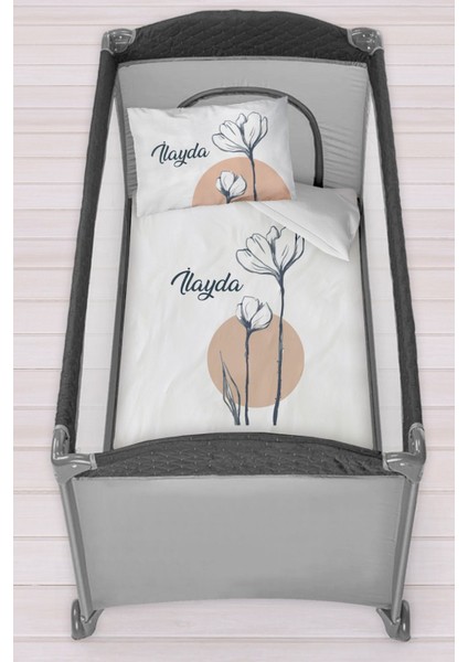 Isme Özel 75X120 Park Yatak Beşik Nevresim Takımı Çiçek