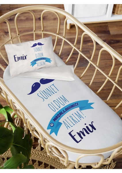 Isme Özel Anne Yanı 60X100 Beşik Uyku Nevresim Takımı Sünnet
