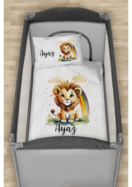 Isme Özel 75X120 Park Yatak Beşik Nevresim Takımı Aslan