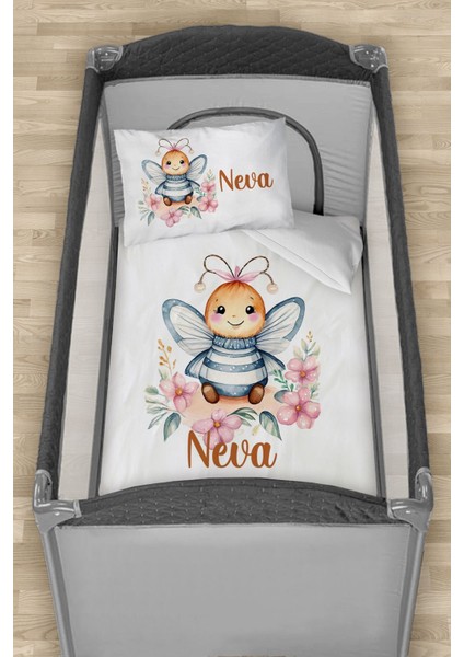 Isme Özel 75X120 Park Yatak Beşik Nevresim Takımı Sevimli Arı