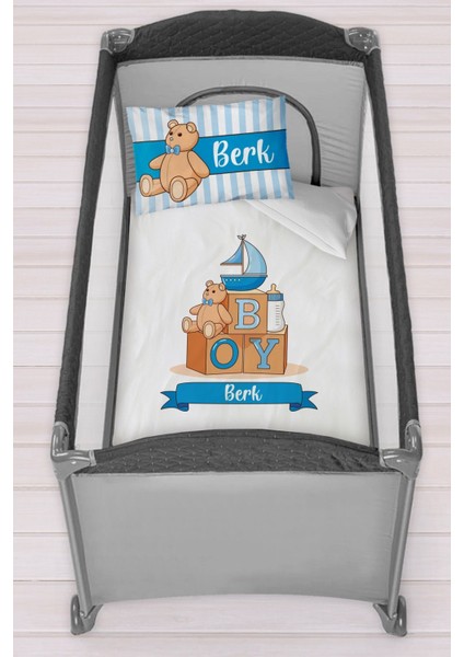 Isme Özel 75X120 Park Yatak Beşik Nevresim Takımı Oyuncak Ayılı