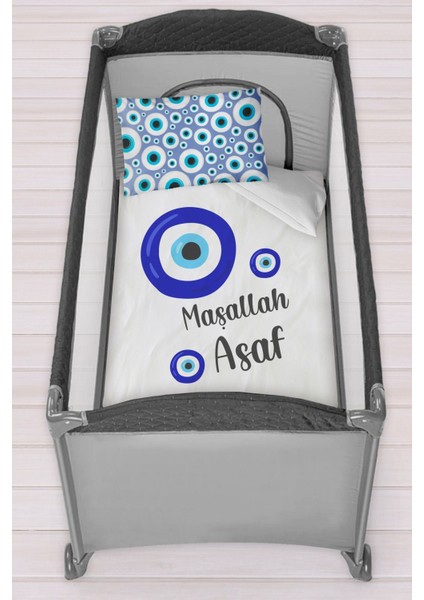 Isme Özel 75X120 Park Yatak Beşik Nevresim Takımı Maşallah