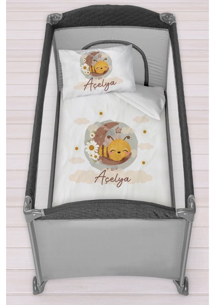 Isme Özel 75X120 Park Yatak Beşik Nevresim Takımı Arı