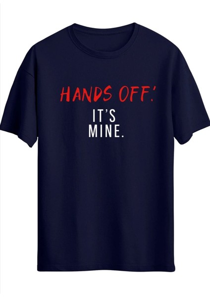 Kadın Hands Off! It's Fine Baskılı Bisiklet Yaka Salaş Oversize Boyfriend T-Shirt