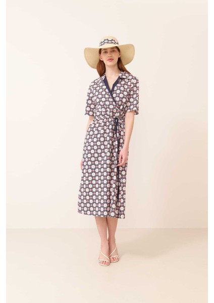 Desenli Poplin Midi Boy Elbise Standart Renk Y2411004_089
