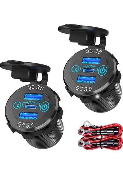 3.0 Pd3.0 Üçlü USB Araç Şarj Cihazı 12V 24V 60W Usb-C Çoklu Hızlı Şarj Cihazı, Tekne, Kamyon, Rv, Motosiklet Için Anahtarlı (Yurt Dışından)