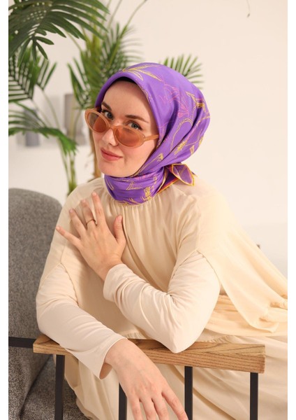 Silk Home Eflatun Sarı Desenli Tivil Ipek Eşarp 11433-30