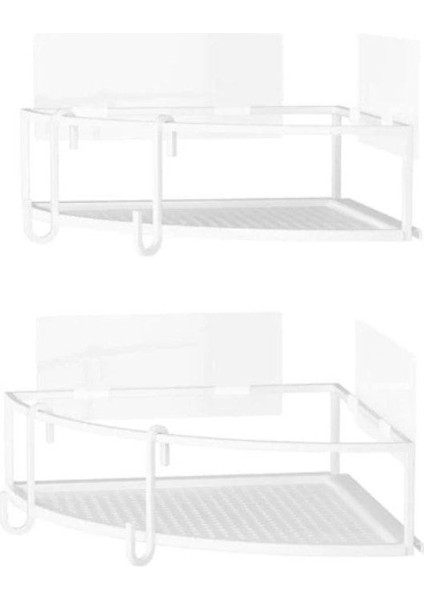 Cubıko 2'Li Beyaz Yapışkanlı Köşe Şampuanlık