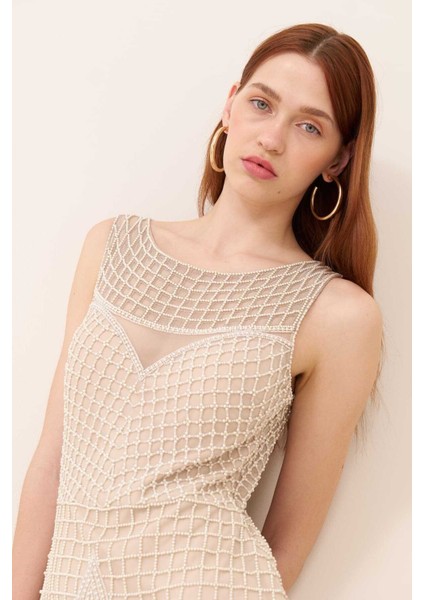 Kolsuz Boncuk İşlemeli Elbise Standart Renk Y2465101_089 modelleri