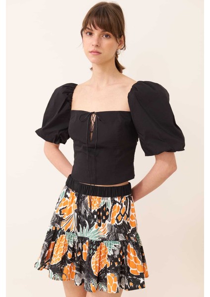 Kare Yaka Poplin Bluz Siyah Y2413006_001