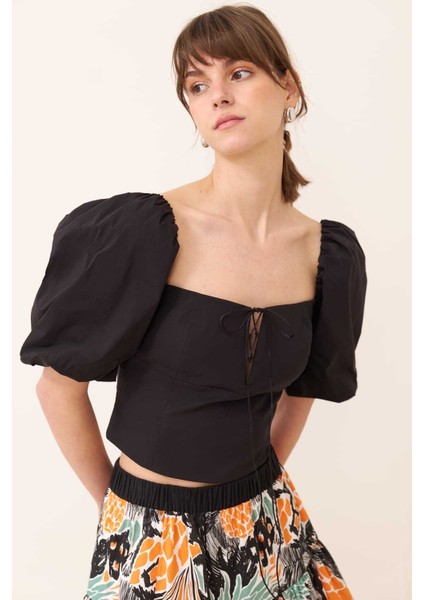 Kare Yaka Poplin Bluz Siyah Y2413006_001 modelleri