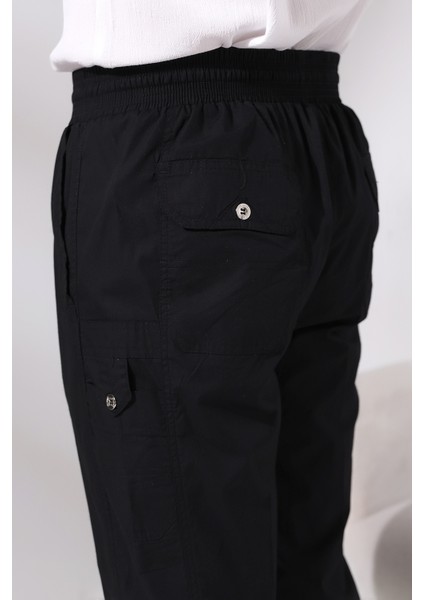 Erkek Siyah Çınar Beach Yandan Cepli Rahat Kesim Beli Lastikli Kargo Şalvar Pantolon modelleri