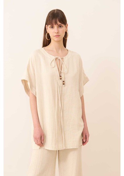 Bağlama Detaylı Bluz Naturel Y2413028_069