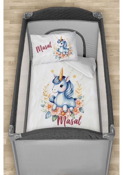Isme Özel 75X120 Park Yatak Beşik Nevresim Takımı Yavru Unicorn