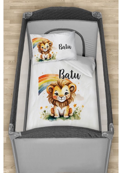 Isme Özel 75X120 Park Yatak Beşik Nevresim Takımı Aslan