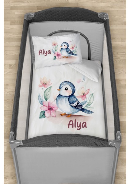Isme Özel 75X120 Park Yatak Beşik Nevresim Takımı Minik Kuş