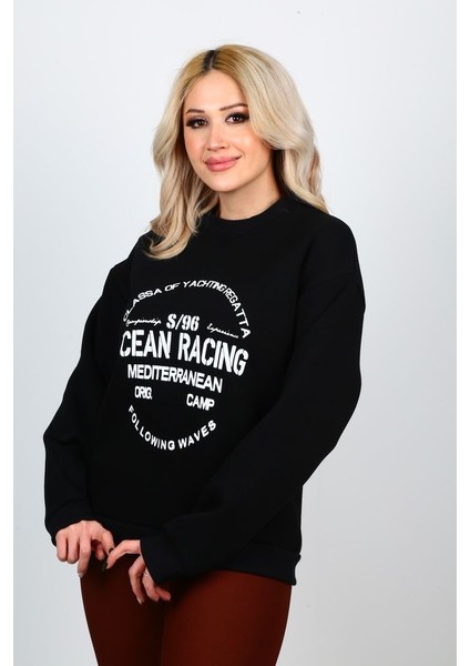 3 Iplik Şardonlu Baskılı Kadın Sweatshirt