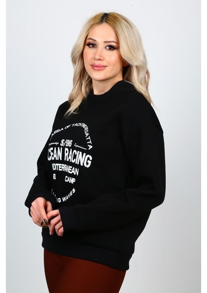 3 Iplik Şardonlu Baskılı Kadın Sweatshirt