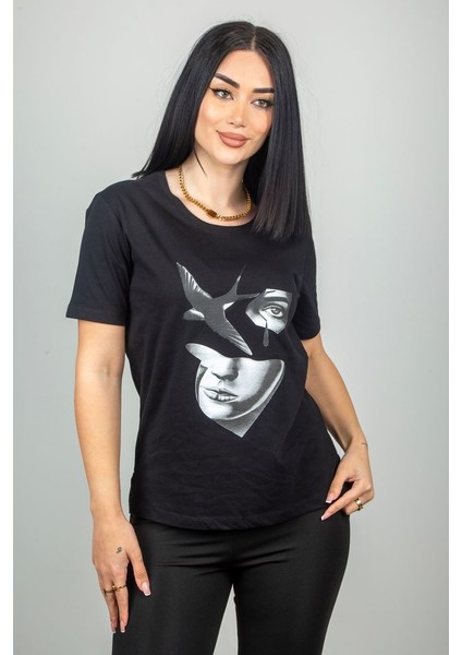Baskılı Yırtmaç Detaylı T-Shirt indirimleri