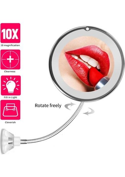 LED Işık ile LED Makyaj Aynası Esnek 10X Büyüteç Kozmetik Ayna Büyütme Vanity Aynalar Yatak Odası Banyo | Banyo Aynaları (Yurt Dışından)