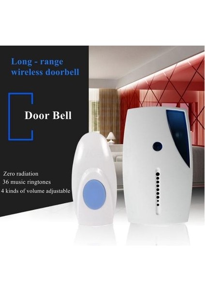 Akıllı LED Gösterge Kablosuz Kapı Zili 36 Tunes Chime Müzik Kapı Çan Verici + Alıcı 70 110M Uzaktan Kumanda Ca | Kapı Zili (Beyaz) (Yurt Dışından) modelleri